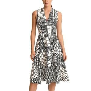 L.K. Bennett Sleeveless Fit & Flare Dress Black White Grid Print size 2